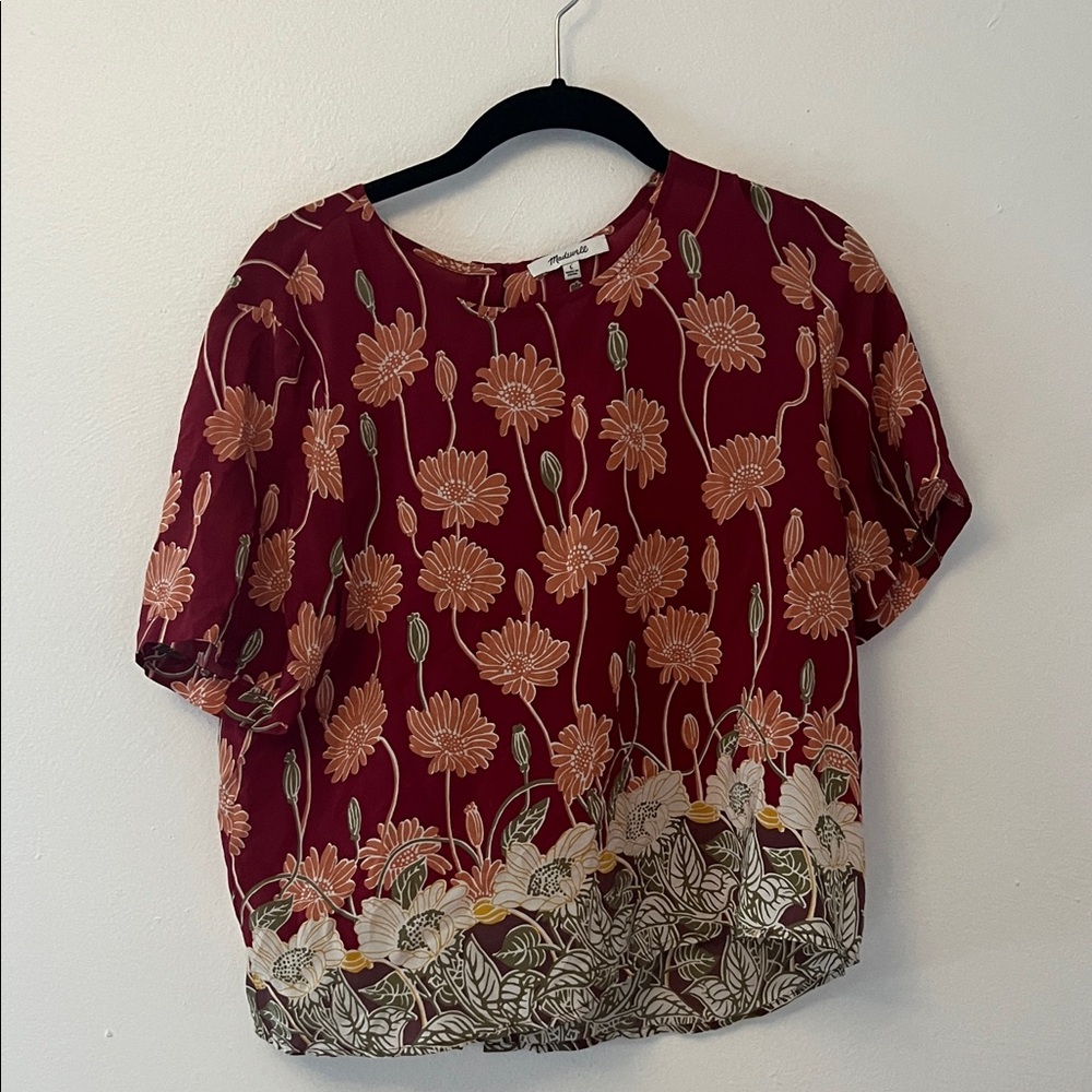 Madewell Burgundy Floral Silk Blouse